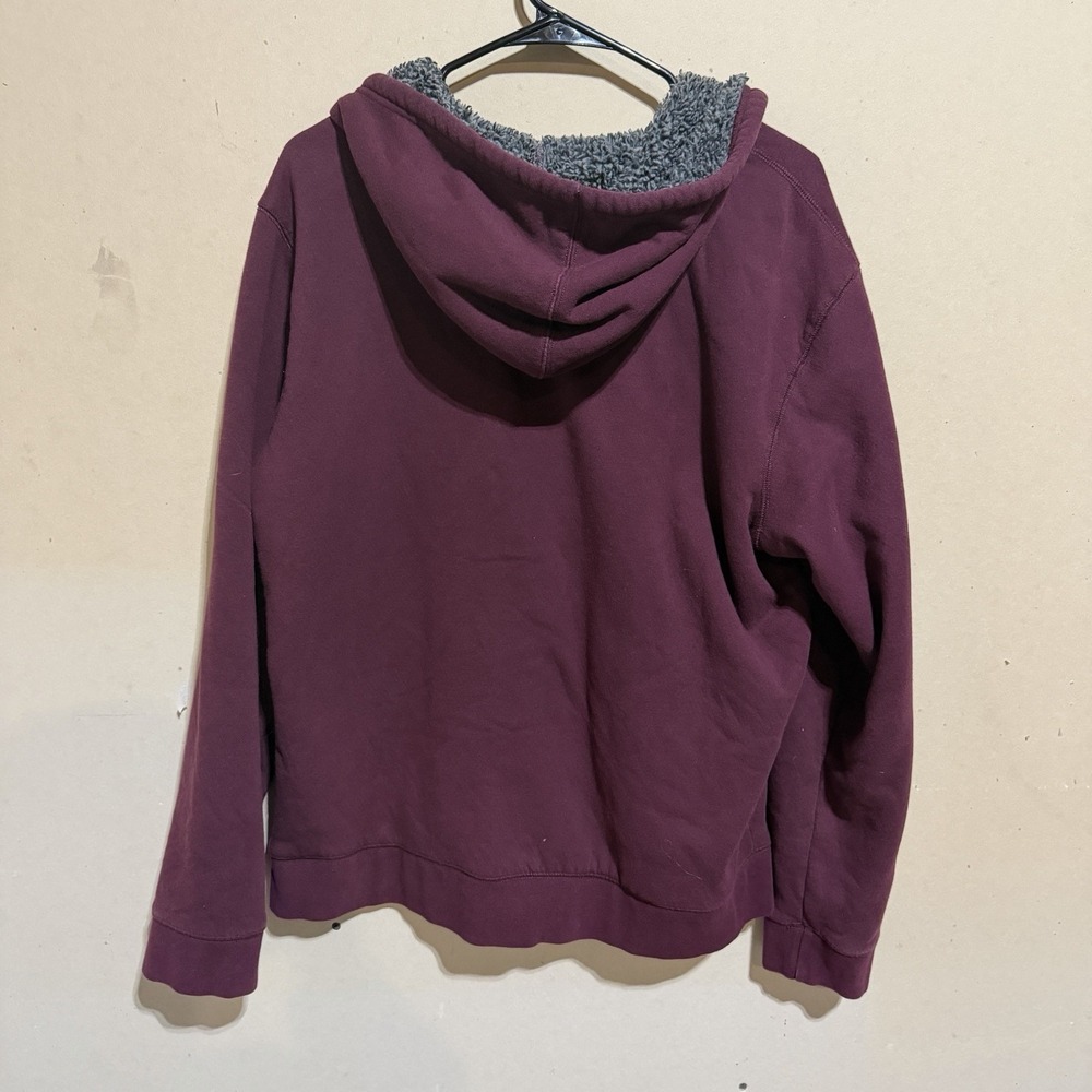 Lands End Serious Sweats Hoodie Mens L Large Full Zip Sherpa Lined Burgundy - Picture 2 of 8